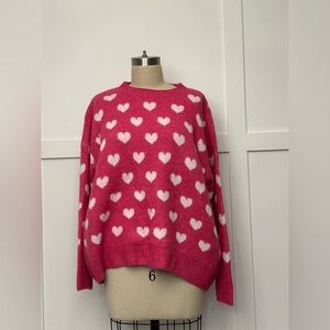 Vince Camuto Pink Heart Crew Neck Sweater